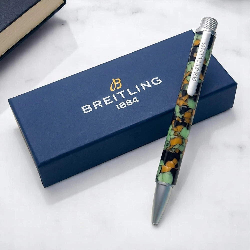 BREITLING MOSAIC SWIRLED BALLPOINT PEN – GREEN ORANGE MARBLED DESIGN