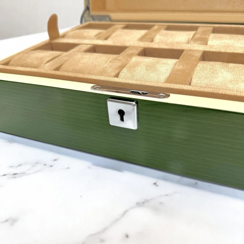 ROLEX GREEN LACQUER 10 MULTI WATCH BOX WOOD STORAGE CASE DATEJUST DAYDATE OYSTER