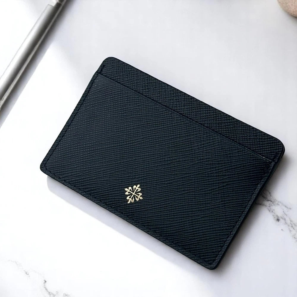 PATEK PHILIPPE GOLD EMBLEM CARDHOLDER–BLACK LEATHER