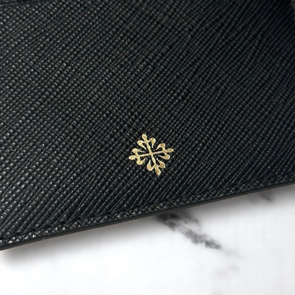 PATEK PHILIPPE GOLD EMBLEM CARDHOLDER–BLACK LEATHER