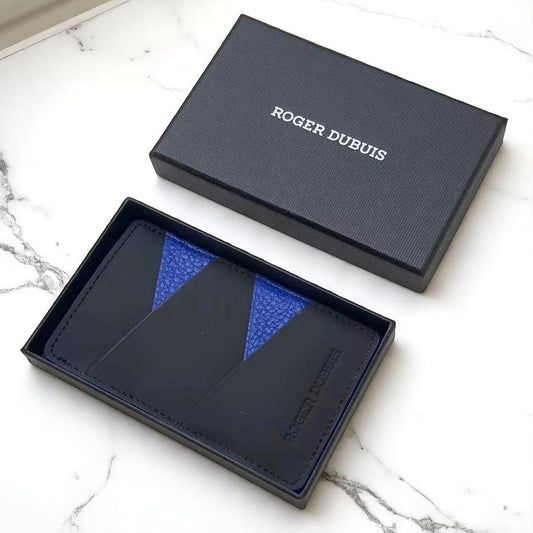 ROGER DUBUIS DUAL-TONE LEATHER CARD HOLDER – BLACK & BLUE – LUXURY GIFT BOXED