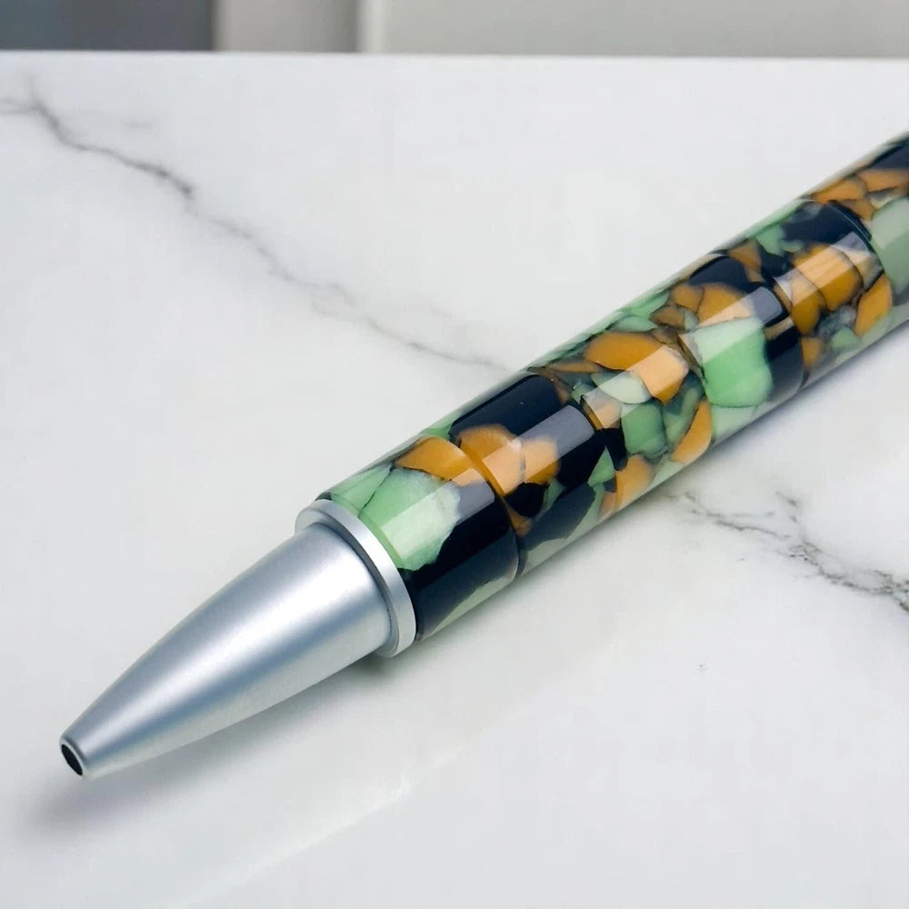 BREITLING MOSAIC SWIRLED BALLPOINT PEN GREEN ORANGE, AND BLACK DESIGN