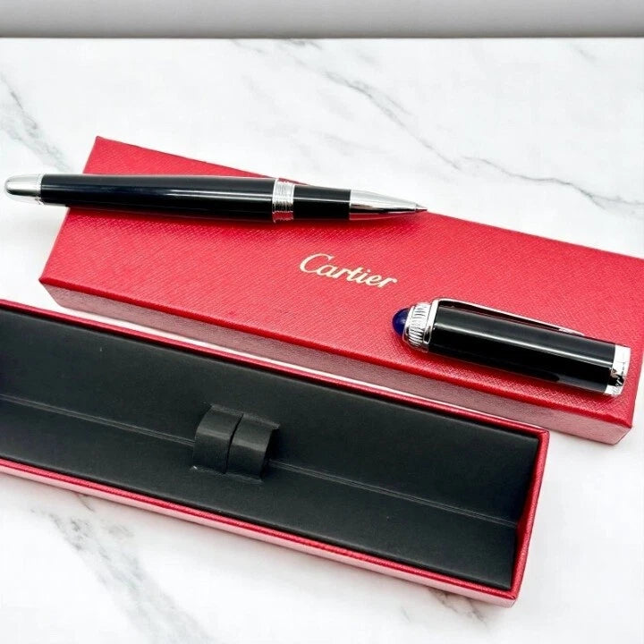 CARTIER BLACK COMPOSITE SILVER EXECUTIVE ROLLERBALL PEN RARE AD VIP GIFT