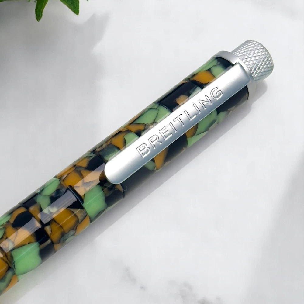 BREITLING MOSAIC SWIRLED BALLPOINT PEN – GREEN ORANGE MARBLED DESIGN