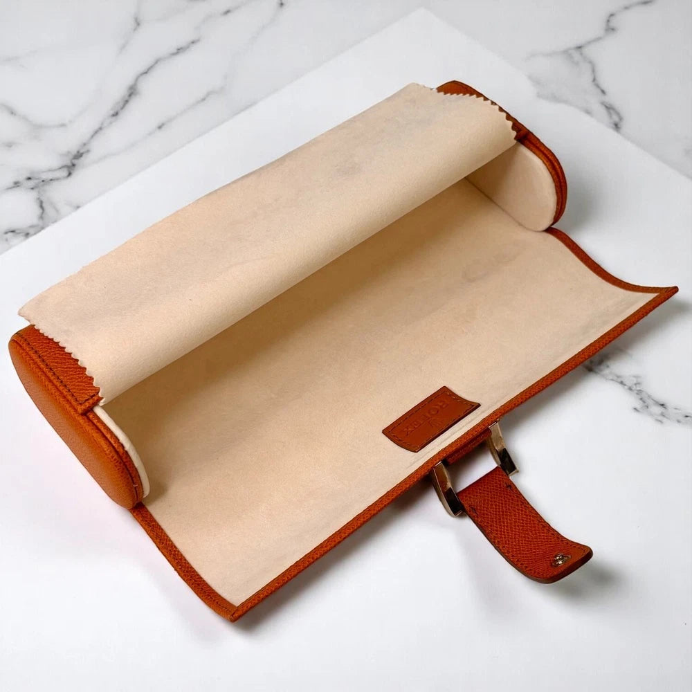 ROLEX VINTAGE SAFFIANO LEATHER 4-WATCH ROLL – COGNAC – ITALY VIP BOXED AD GIFT