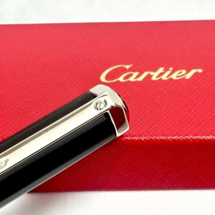 CARTIER SILVER SIGNATURE SANTOS DUMONT ROLLERBALL PEN SILVER & BLACK EDITION