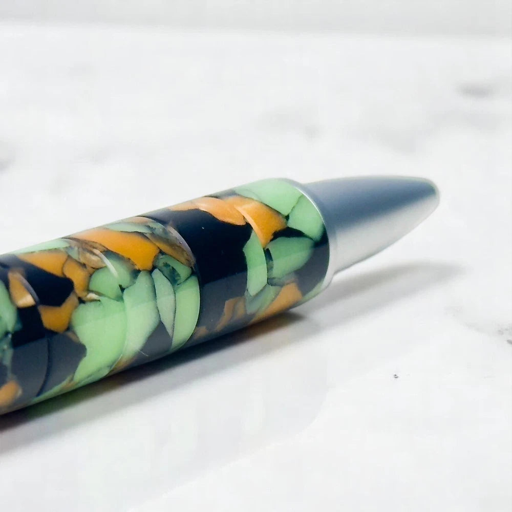 BREITLING MOSAIC SWIRLED BALLPOINT PEN GREEN ORANGE, AND BLACK DESIGN