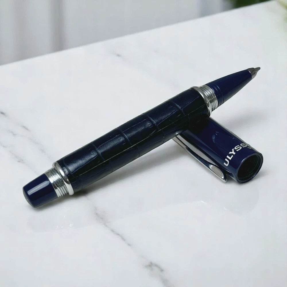 ULYSSE NARDIN ROLLER BALL PEN BLUE MARINE LEATHER AUTHENTIC GENUINE WITH SLEEVE