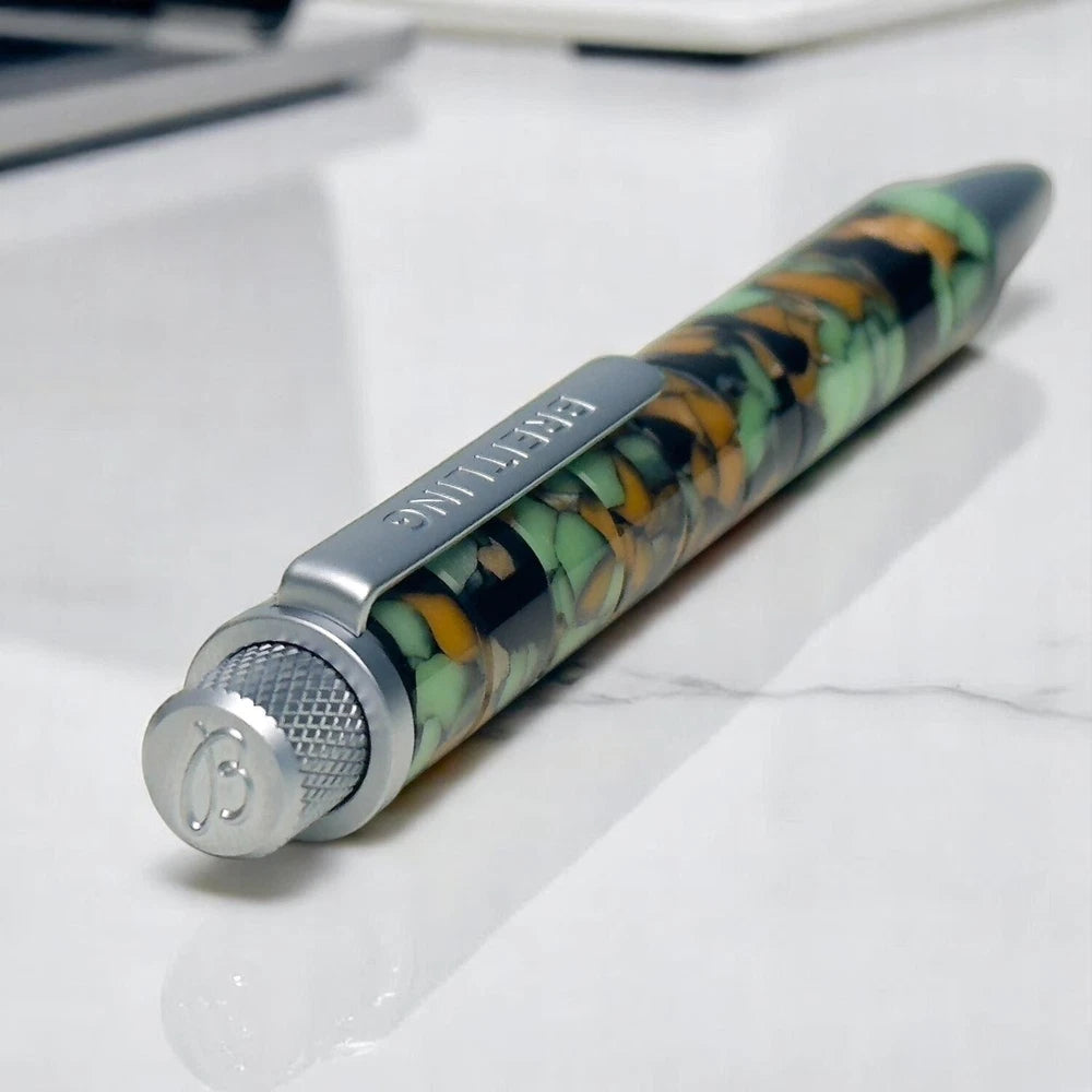BREITLING MOSAIC SWIRLED BALLPOINT PEN – GREEN ORANGE MARBLED DESIGN