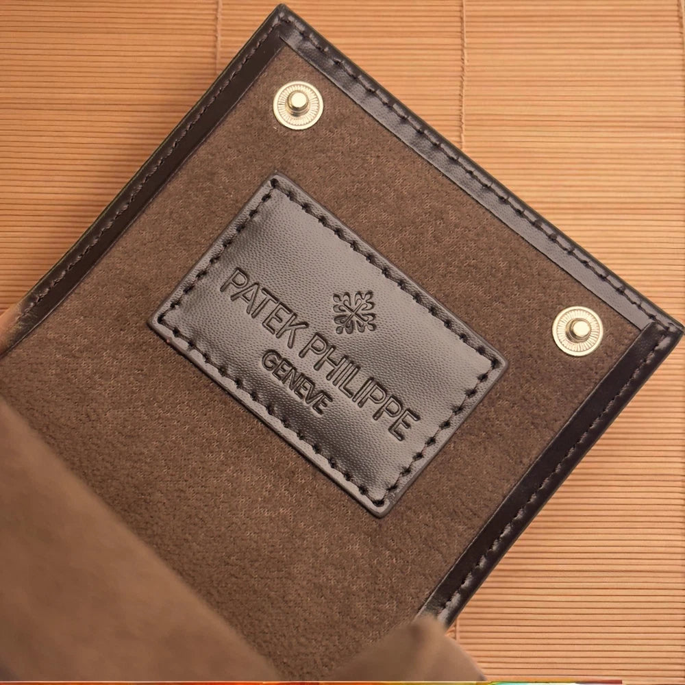 PATEK PHILIPPE GENÈVE LEATHER WATCH CASE – BLACK CALATRAVA LOGO W/ ORIGINAL BOX