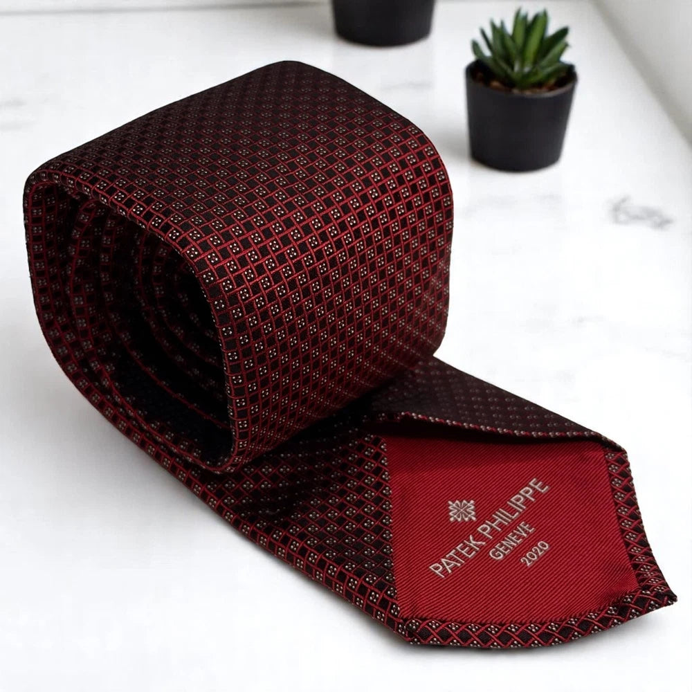 PATEK PHILIPPE BURGUNDY SILK TIE – BOXED COLLECTIBLE
