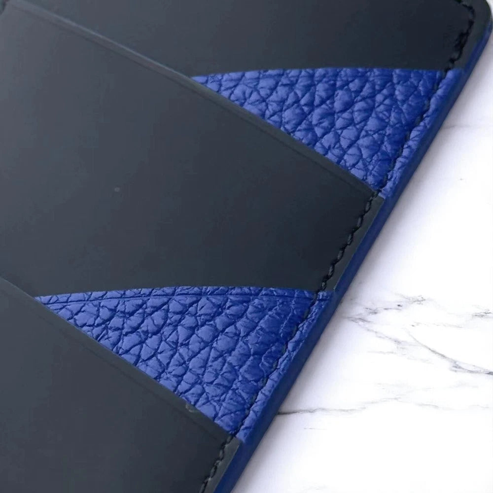 ROGER DUBUIS DUAL-TONE LEATHER CARD HOLDER – BLACK & BLUE – LUXURY GIFT BOXED
