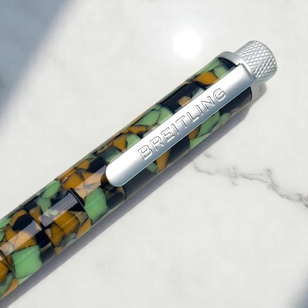 BREITLING MOSAIC SWIRLED BALLPOINT PEN GREEN ORANGE, AND BLACK DESIGN