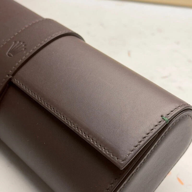 ROLEX BROWN LEATHER TRIO WATCH TRAVEL CASE AUTHENTIC STORAGE HOLDER