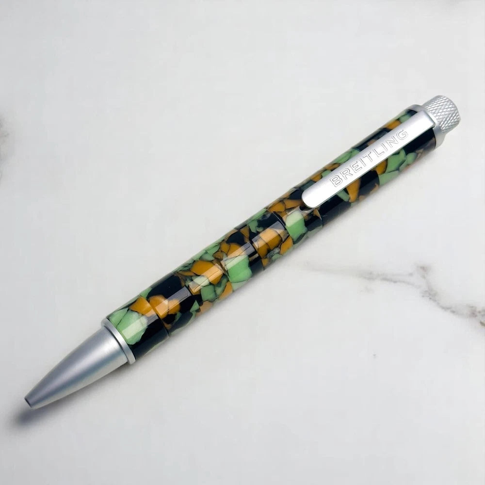 BREITLING MOSAIC SWIRLED BALLPOINT PEN GREEN ORANGE, AND BLACK DESIGN