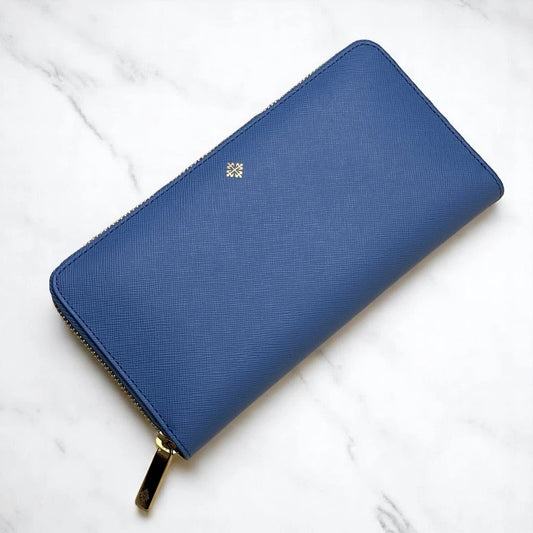 PATEK PHILIPPE AZURE SAFFIANO LEATHER WALLET – GOLD ZIP – CALATRAVA – ITALY