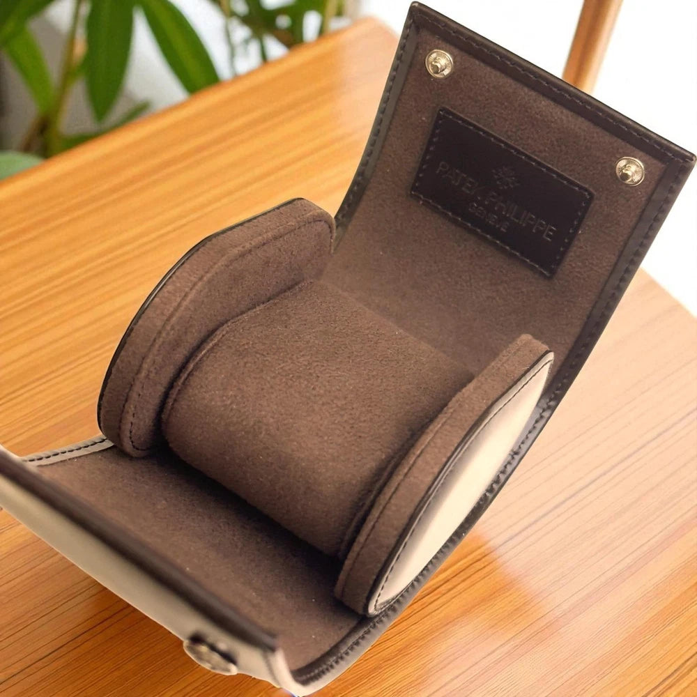 PATEK PHILIPPE GENÈVE LEATHER WATCH CASE – BLACK CALATRAVA LOGO W/ ORIGINAL BOX