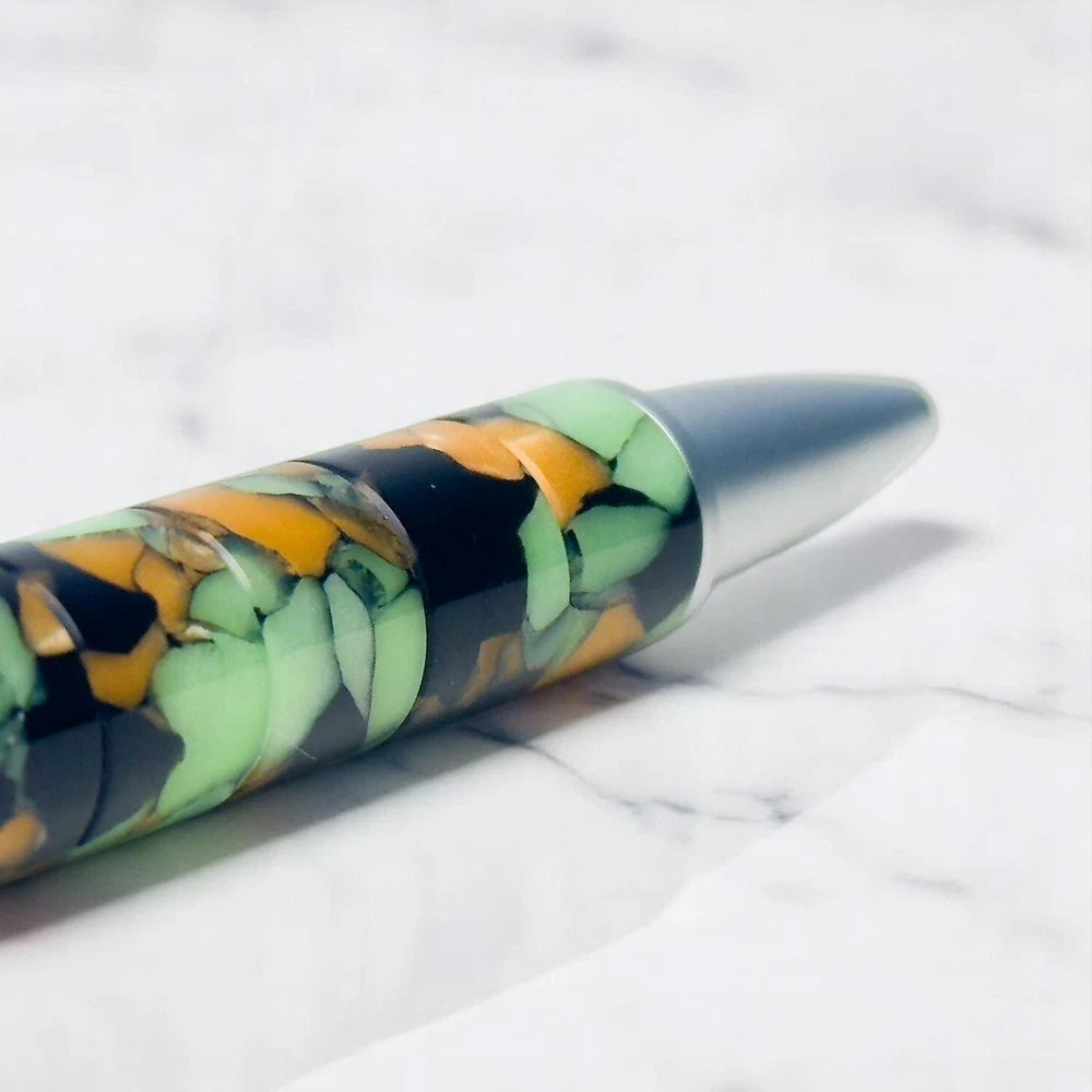 BREITLING MOSAIC SWIRLED BALLPOINT PEN – GREEN ORANGE MARBLED DESIGN