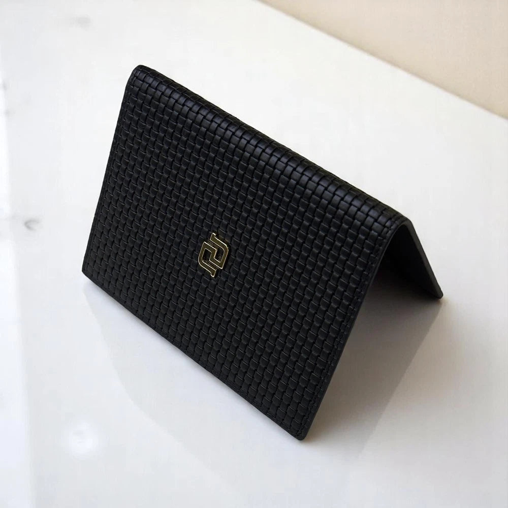 ROGER DUBUIS INTRECCIATO LEATHER PASSPORT HOLDER – BLACK – VIP GIFT – BOXED
