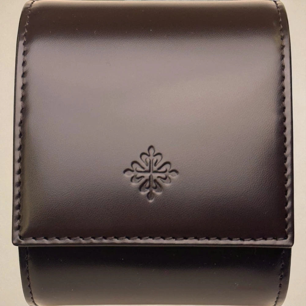 PATEK PHILIPPE GENÈVE LEATHER WATCH CASE – BLACK CALATRAVA LOGO W/ ORIGINAL BOX