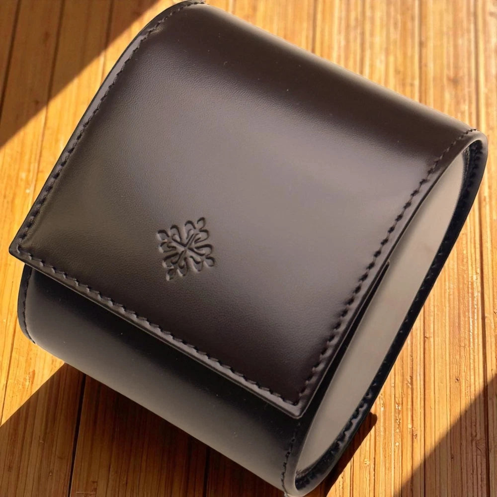 PATEK PHILIPPE GENÈVE LEATHER WATCH CASE – BLACK CALATRAVA LOGO W/ ORIGINAL BOX