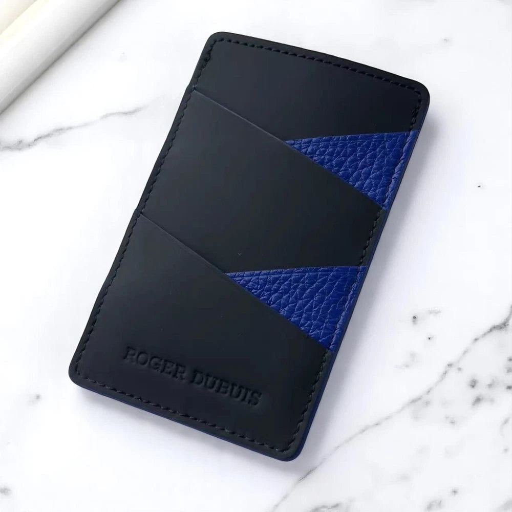 ROGER DUBUIS DUAL-TONE LEATHER CARD HOLDER – BLACK & BLUE – LUXURY GIFT BOXED
