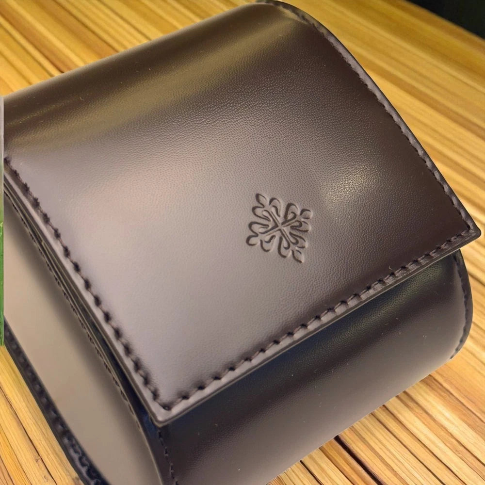PATEK PHILIPPE GENÈVE LEATHER WATCH CASE – BLACK CALATRAVA LOGO W/ ORIGINAL BOX