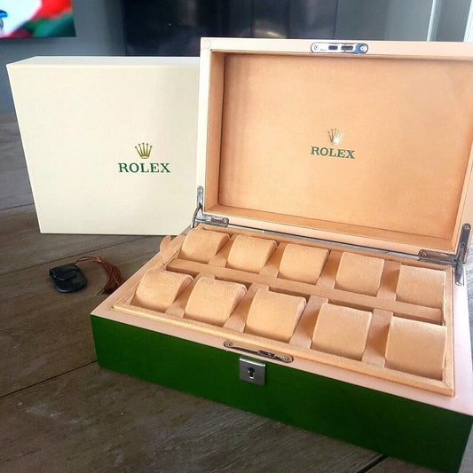 ROLEX WATCH BOX CASE STORAGE MULTI 10 WATCH GREEN DISPLAY