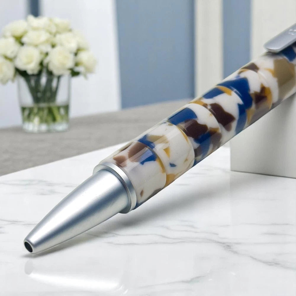 BREITLING MOSAIC SWIRLED BALLPOINT PEN – BLUE, WHITE, AND GOLD MARBLED DESIGN