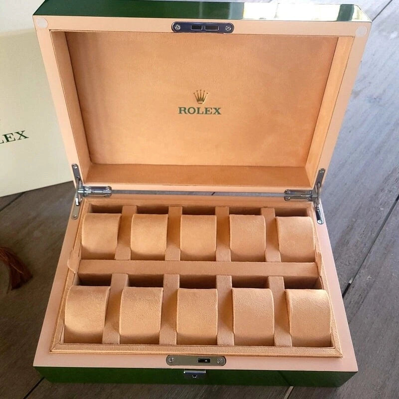 ROLEX WATCH BOX CASE STORAGE MULTI 10 WATCH GREEN DISPLAY