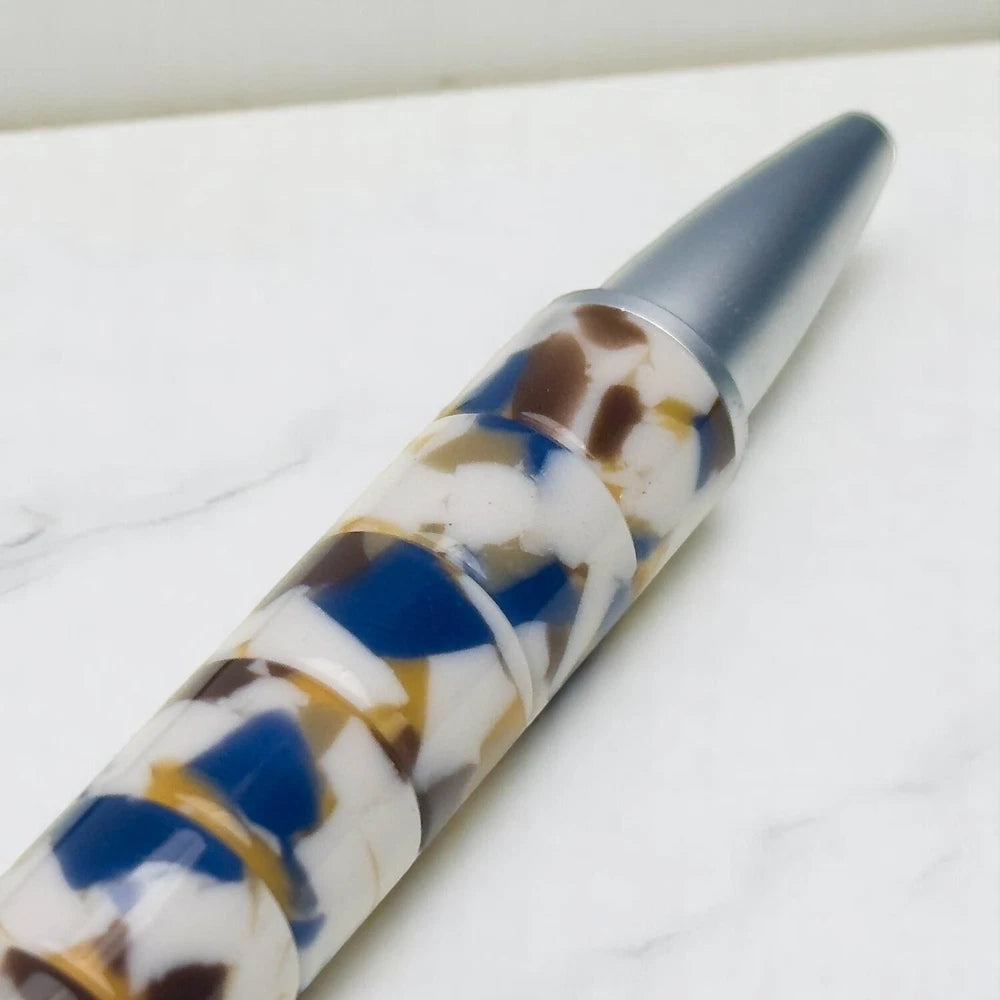 BREITLING MOSAIC SWIRLED BALLPOINT PEN – BLUE, WHITE, AND GOLD MARBLED DESIGN