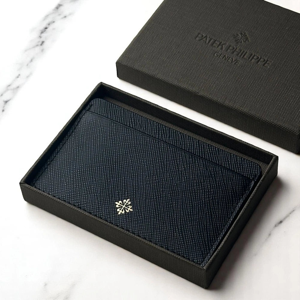 PATEK PHILIPPE GOLD EMBLEM CARDHOLDER–BLACK LEATHER