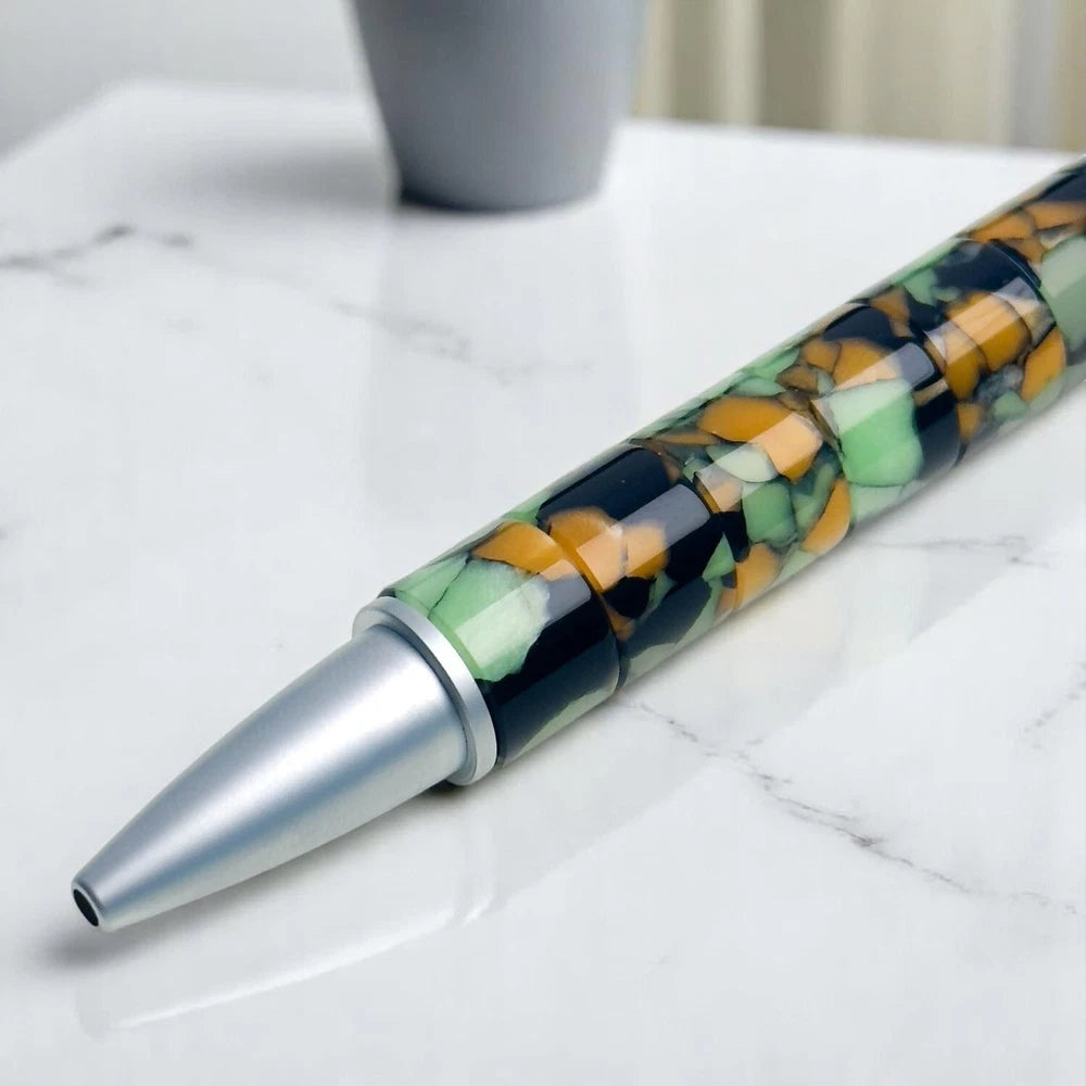 BREITLING MOSAIC SWIRLED BALLPOINT PEN – GREEN ORANGE MARBLED DESIGN