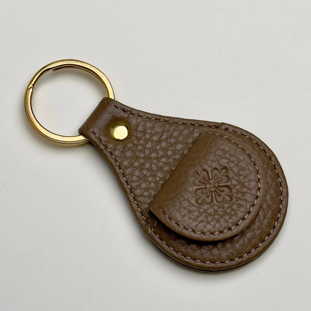 PATEK PHILIPPE TAUPE LEATHER KEYCHAIN - CALATRAVA EMBLEM