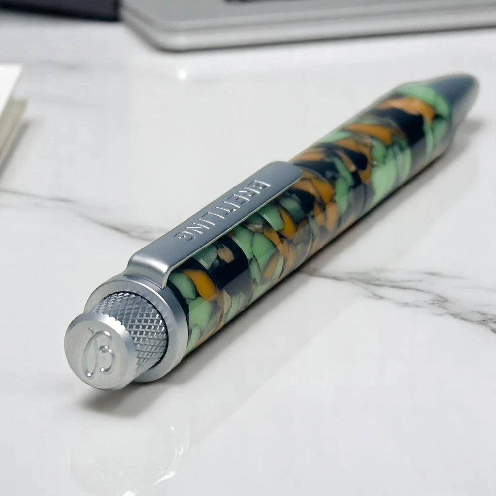 BREITLING MOSAIC SWIRLED BALLPOINT PEN GREEN ORANGE, AND BLACK DESIGN