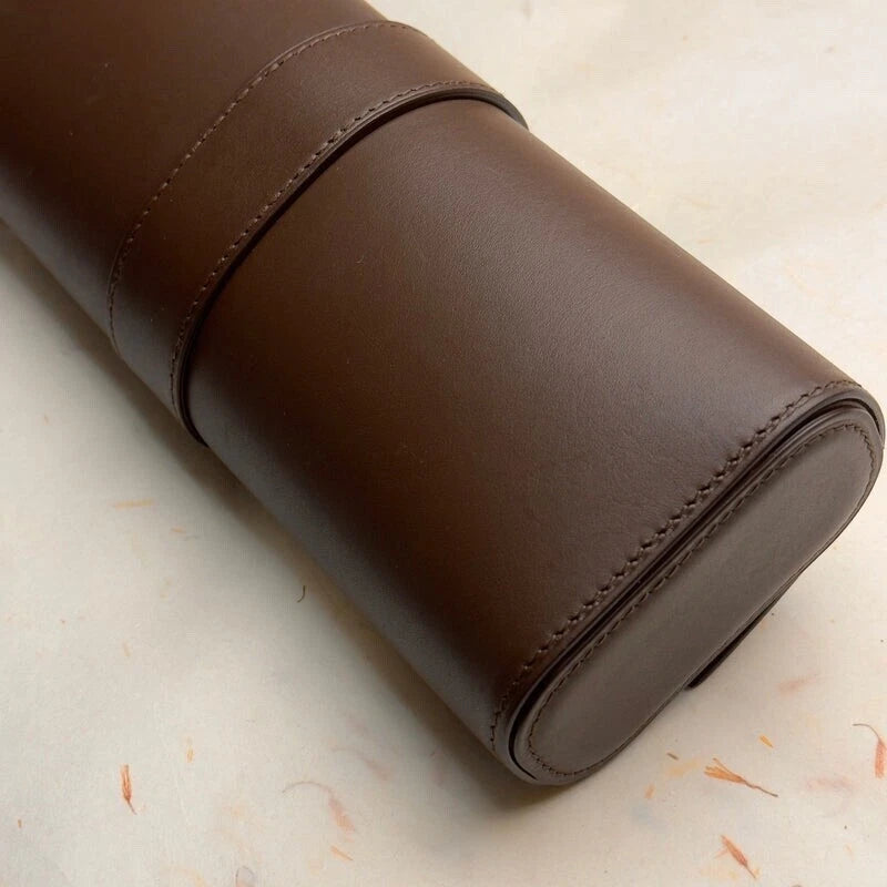 ROLEX BROWN LEATHER TRIO WATCH TRAVEL CASE AUTHENTIC STORAGE HOLDER