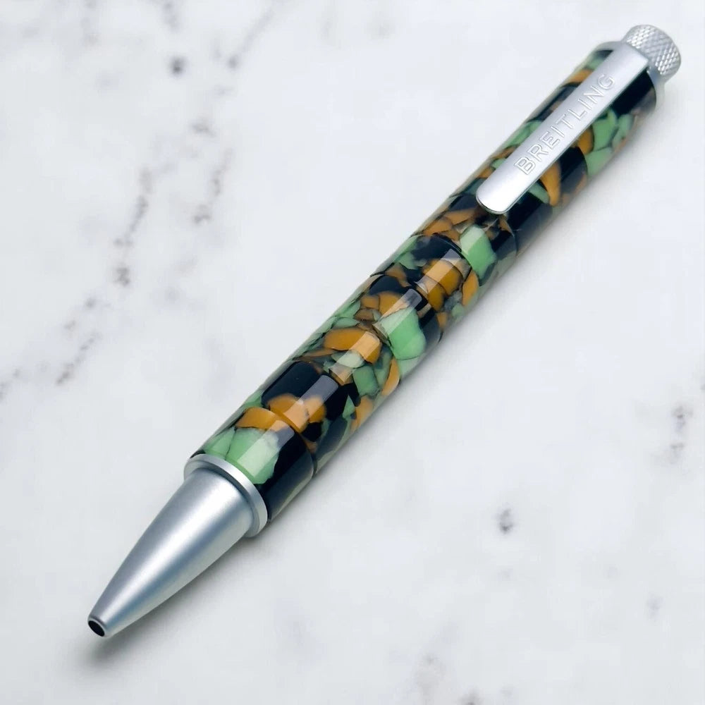 BREITLING MOSAIC SWIRLED BALLPOINT PEN – GREEN ORANGE MARBLED DESIGN