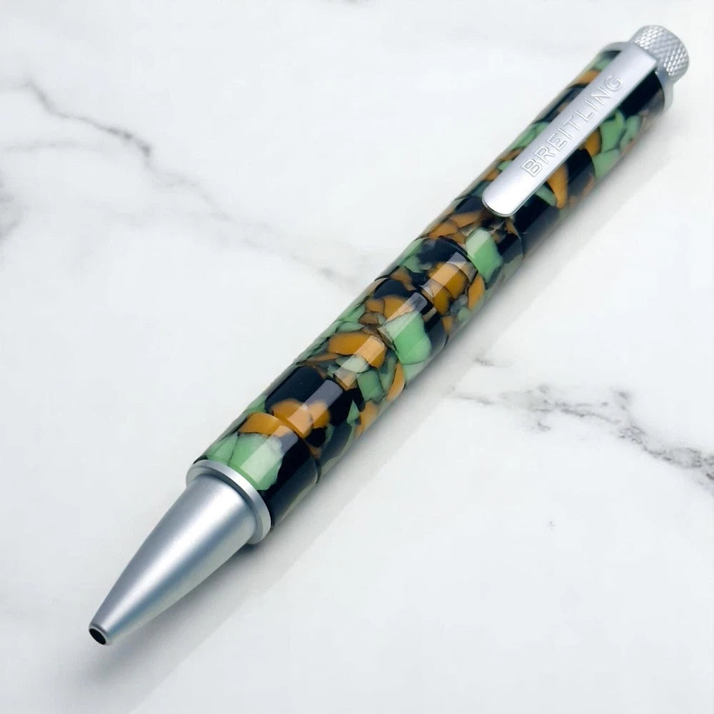 BREITLING MOSAIC SWIRLED BALLPOINT PEN GREEN ORANGE, AND BLACK DESIGN