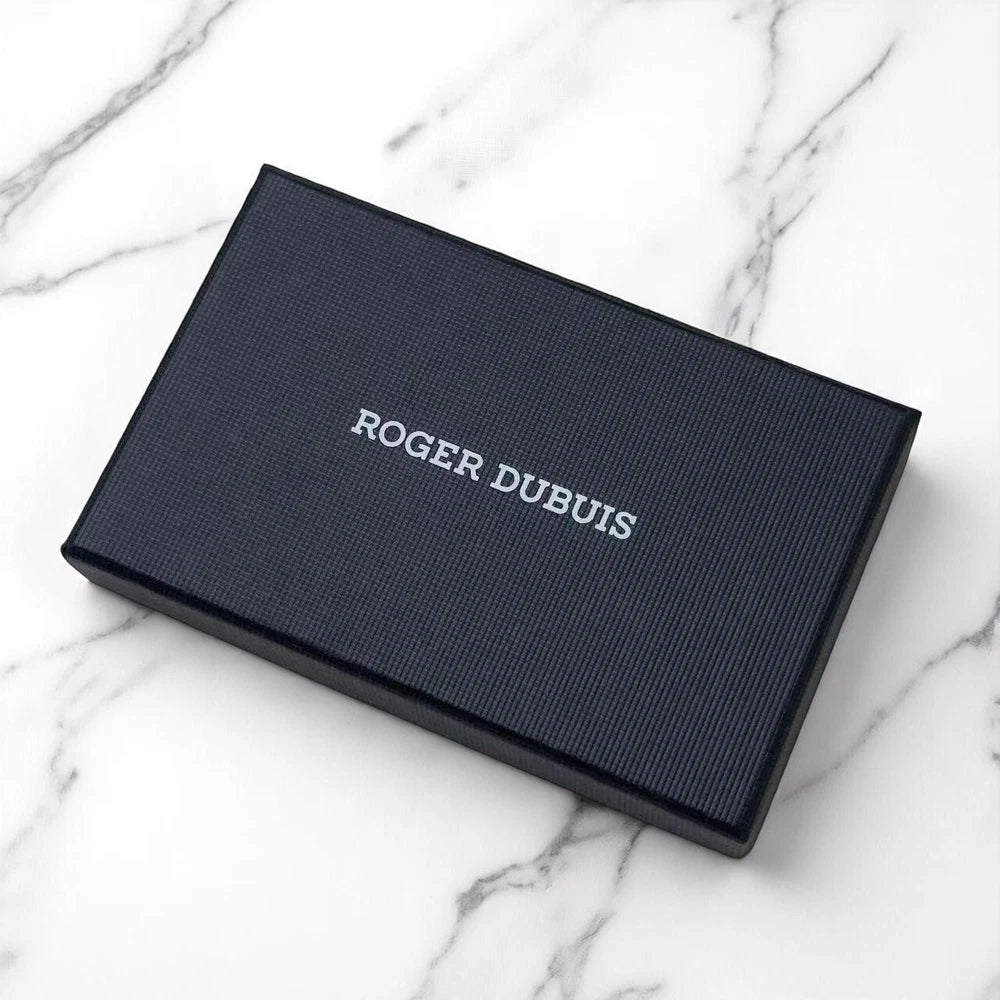 ROGER DUBUIS DUAL-TONE LEATHER CARD HOLDER – BLACK & BLUE – LUXURY GIFT BOXED