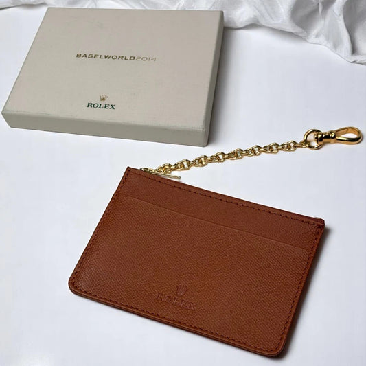 ROLEX BASELWORLD 2014 VIP LEATHER WALLET – LIMITED EDITION – BROWN WITH CHAIN AD