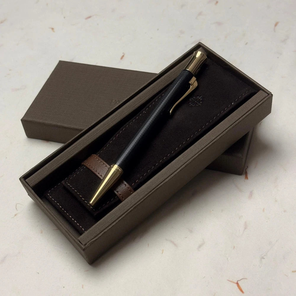 PATEK PHILIPPE BLACK BALLPOINT PEN WITH LEATHER POUCH AND BOX