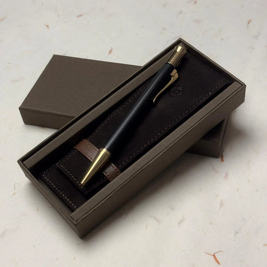 PATEK PHILIPPE BLACK BALLPOINT PEN WITH LEATHER POUCH AND BOX