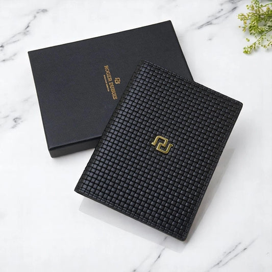 ROGER DUBUIS INTRECCIATO LEATHER PASSPORT HOLDER – BLACK – VIP GIFT – BOXED