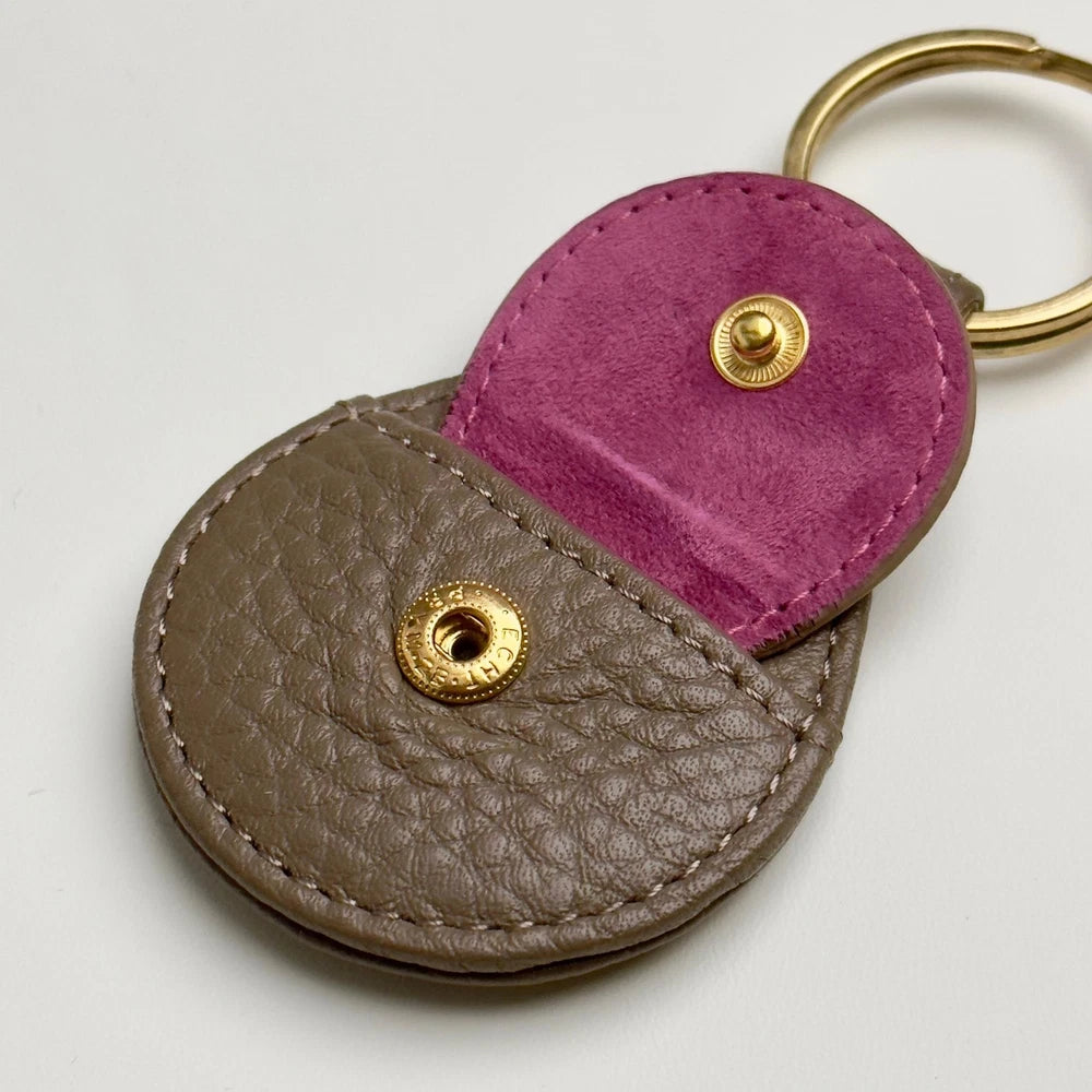 PATEK PHILIPPE TAUPE LEATHER KEYCHAIN - CALATRAVA EMBLEM
