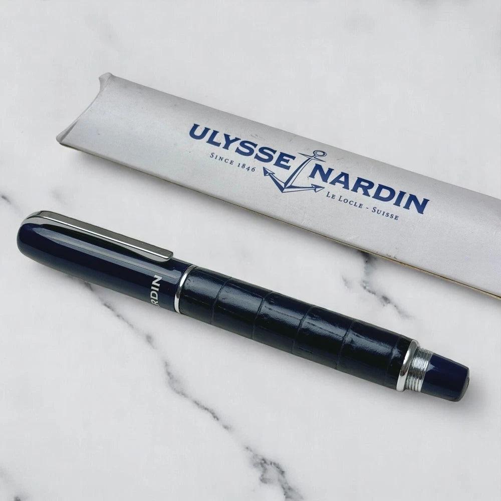 ULYSSE NARDIN ROLLER BALL PEN BLUE MARINE LEATHER AUTHENTIC GENUINE WITH SLEEVE