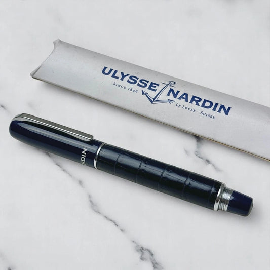 ULYSSE NARDIN ROLLER BALL PEN BLUE MARINE LEATHER AUTHENTIC GENUINE WITH SLEEVE