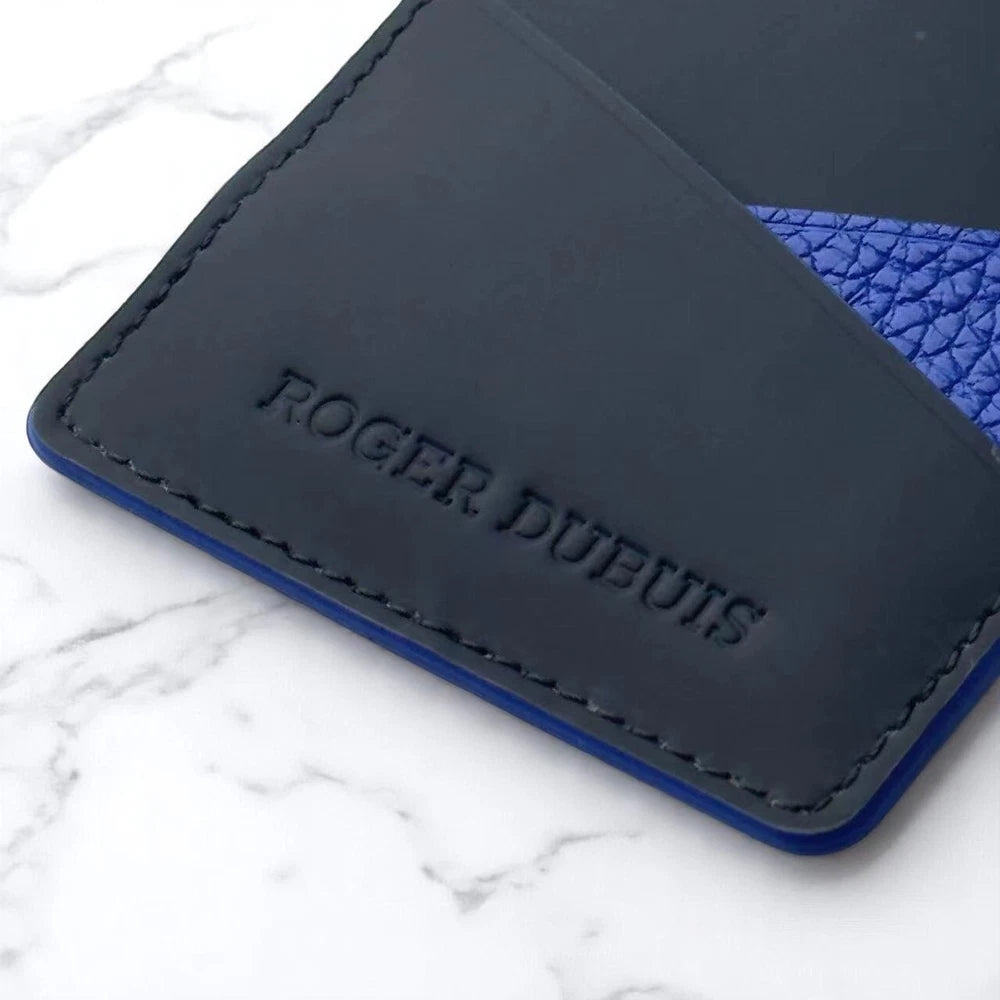 ROGER DUBUIS DUAL-TONE LEATHER CARD HOLDER – BLACK & BLUE – LUXURY GIFT BOXED