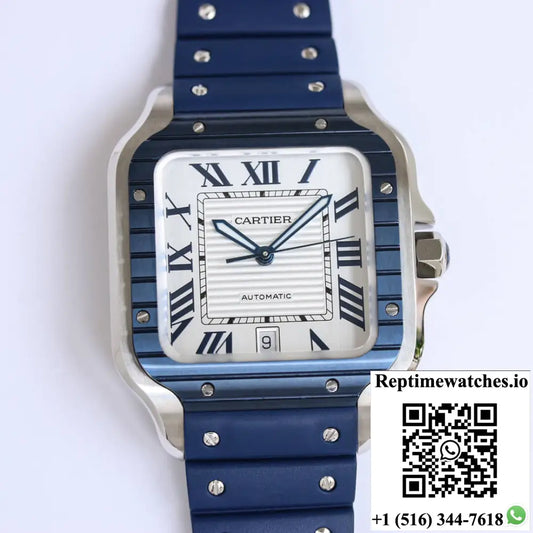 Santos De Cartier GF Factory Blue Rubber Strap - Watches