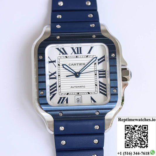Santos De Cartier Gf Factory Blue Rubber Strap-Rep Time Watches