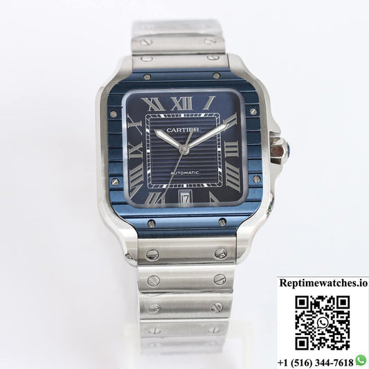Santos De Cartier Gf Factory Stainless Steel Blue Dial-Rep Time Watches